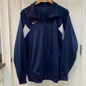 Nike Athletic Track Jacket Navy Full Zip Blue and White Size XL